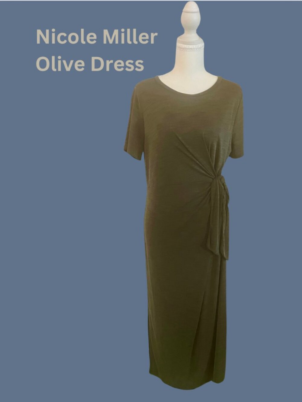 Nicole Miller New York Olive Green Side Tie Midi Dress L